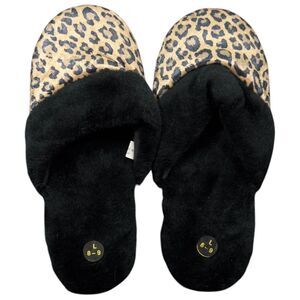 Women's Mule Slippers L (8-9) Leopard Print Slip On Faux Fur Round Toe Comfort